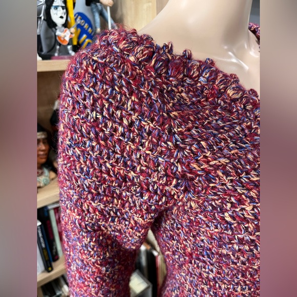 Vintage Handmade crochet knit chunky v neck fitted sweater Size M - Picture 8 of 8